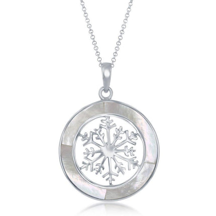 Sterling Silver Snowflake Round Pendant With Chain - MOP ,