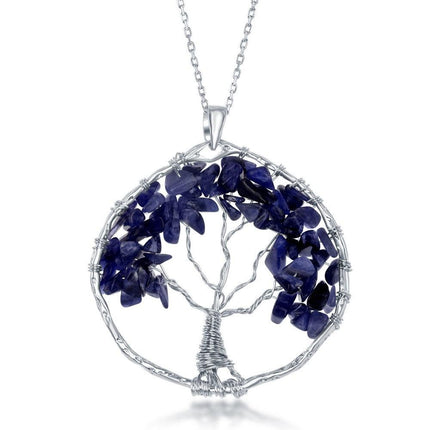 Sterling Silver Sodalite Beads Tree of Life Pendant ,
