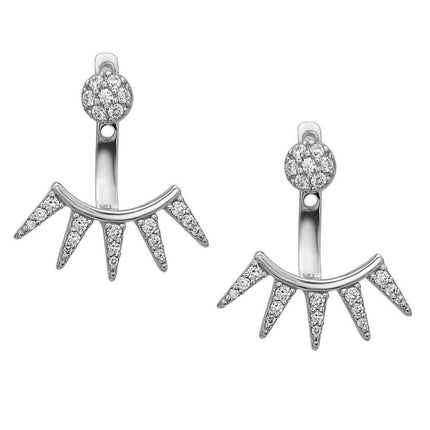 Sterling Silver Spiked CZ Back and Front Earrings ,