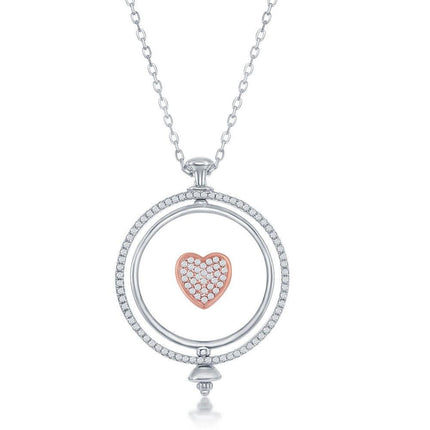 Sterling Silver Spinning Disc Centre Heart with CZ Necklace ,