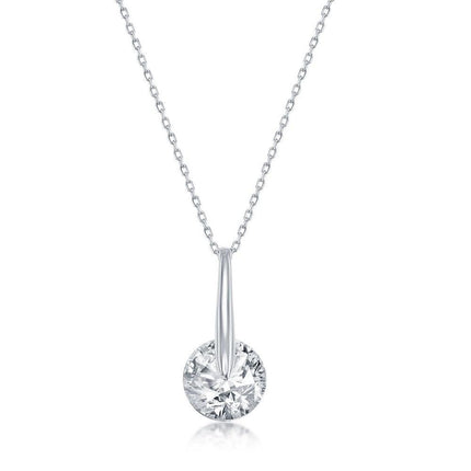 Sterling Silver Spinning Round Cubic Zirconia Necklace ,