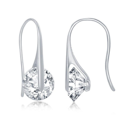 Sterling Silver Spinning Round CZ Earrings ,