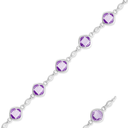 Sterling Silver Square Amethyst Gemstone Bracelet ,