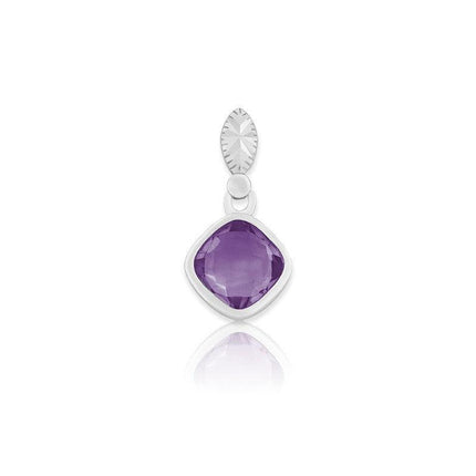 Sterling Silver Square Amethyst Gemstone Pendant ,