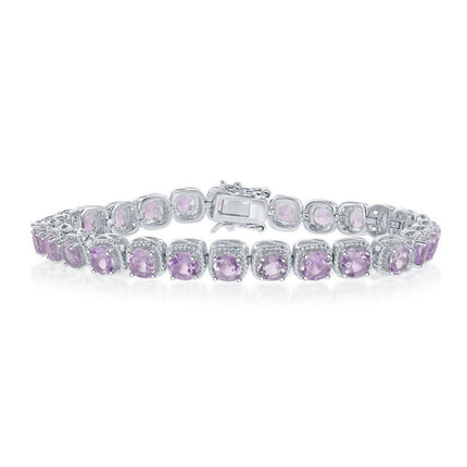 Sterling Silver Square Amethyst with Rope Border Bracelet ,
