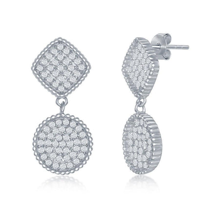 Sterling Silver Square and Circle CZ Earrings ,