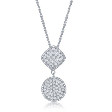 Sterling Silver Square and Circle CZ Pendant ,