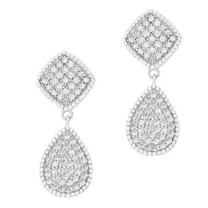 Sterling Silver Square and Teardrop CZ Earrings ,