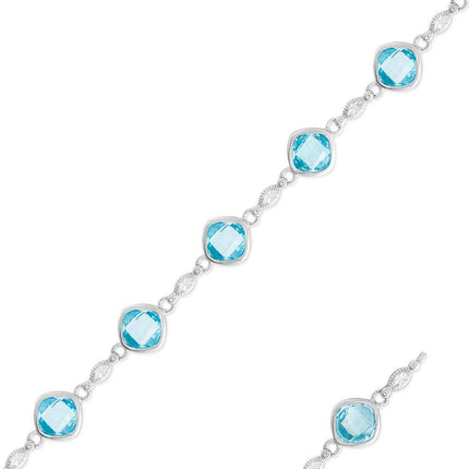 Sterling Silver Square Blue Topaz Gemstone Bracelet ,