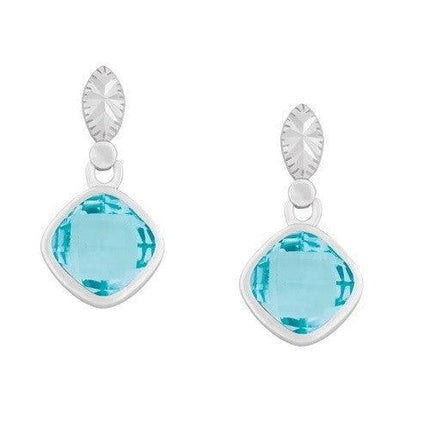 Sterling Silver Square Blue Topaz Gemstone Earrings ,