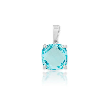 Sterling Silver Square Blue Topaz Prong Pendant ,