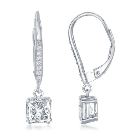 Sterling Silver Square CZ Earrings ,