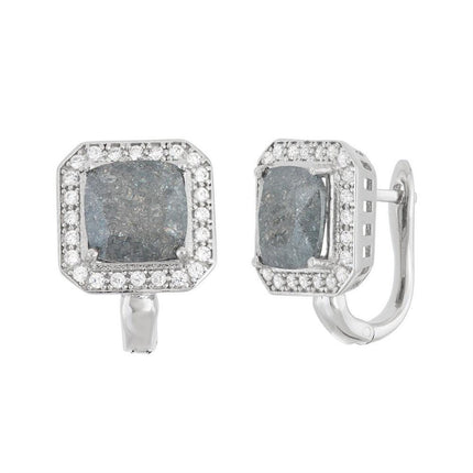 Sterling Silver Square Dark Gray Ice CZ Earrings ,