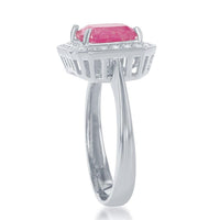 Sterling Silver Square Dark Pink Ice with CZ Ring, Size 7 ,