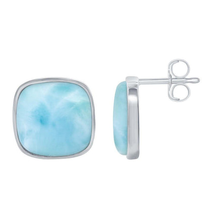Sterling Silver Square Larimar Earrings ,
