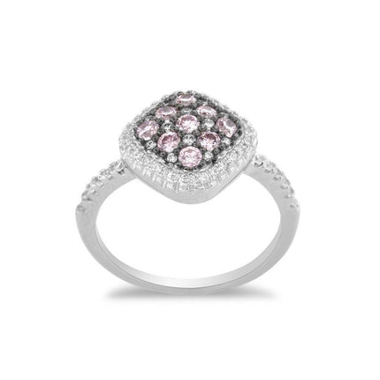 Sterling Silver Square Pink CZ Micro Pave Ring, Size 8 ,