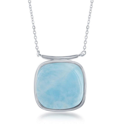 Sterling Silver Square Shape Larimar Necklace ,