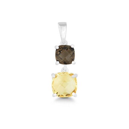 Sterling Silver Square Smokey and Citrine Pendant ,