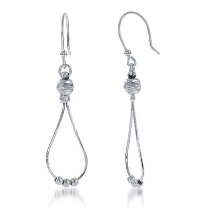 Sterling Silver Square Snake Loop and Bead Earrings ,