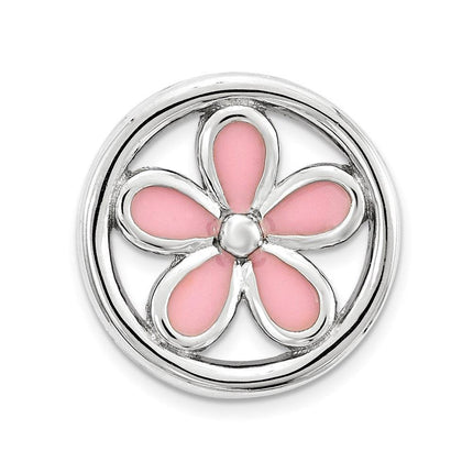 Sterling Silver Stackable Expressions Sm Pink Enameled Flower Chain Slide ,