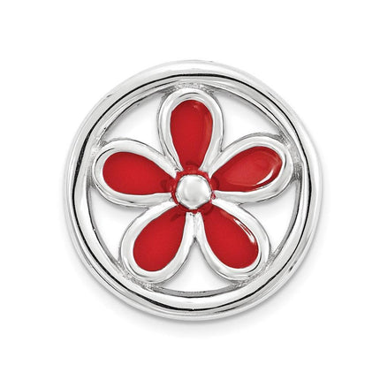 Sterling Silver Stackable Expressions Sm Red Enameled Flower Chain Slide ,