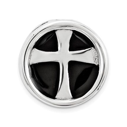 Sterling Silver Stackable Expressions Small Blk Enameled Cross Chain Slide ,