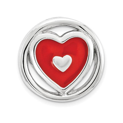 Sterling Silver Stackable Expressions Small Red Enameled Heart Chain Slide ,