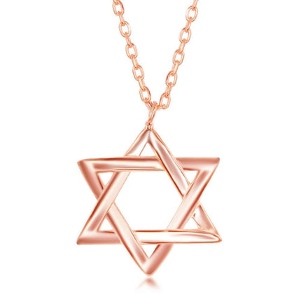 Sterling Silver Star of David Necklace - Rose Gold Plated ,