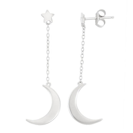 Sterling Silver Star with Crescent Moon Earrings ,