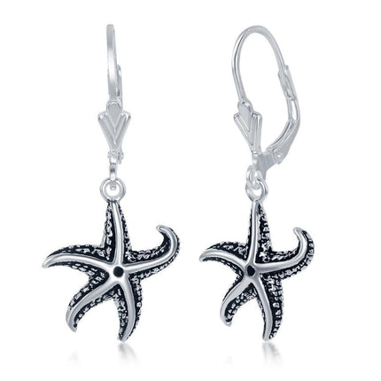 Sterling Silver Starfish Oxidized Earrings ,