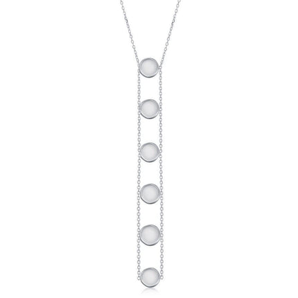Sterling Silver Station Shiny Disc Lariat Necklace ,