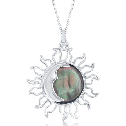 Sterling Silver Sun and Moon Abalone Pendant ,