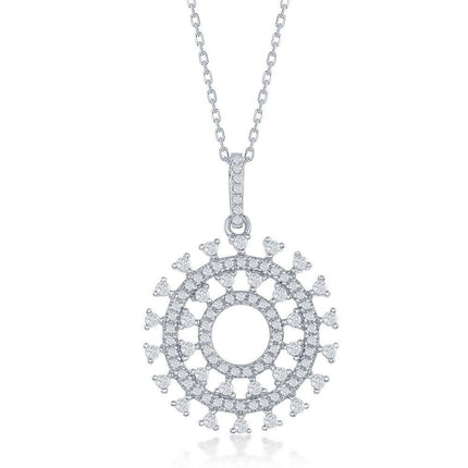 Sterling Silver Sun Design CZ Pendant ,