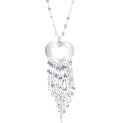 Sterling Silver Tasseled Open Heart Necklace ,