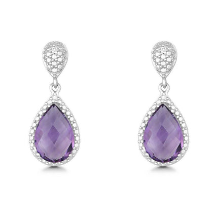 Sterling Silver Tear Shaped Amethyst Earrings ,