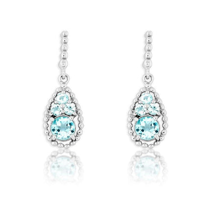 Sterling Silver Tear Shaped Cluster Topaz Earrings ,