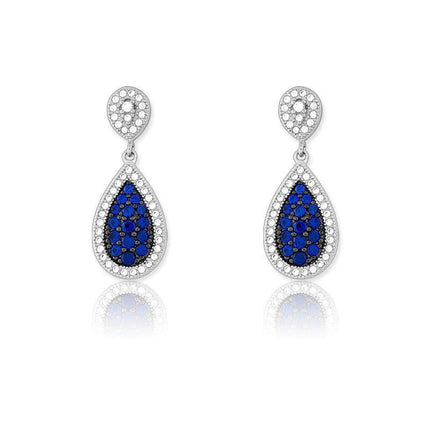 Sterling Silver Tear Shaped Sapphire Pave Earrings ,