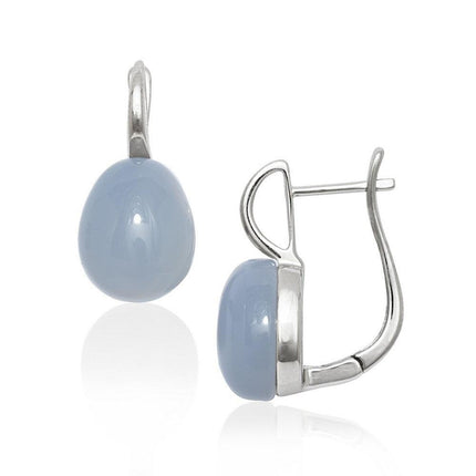 Sterling Silver Teardrop Natural Blue Chalcedony Earrings ,