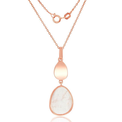 Sterling Silver Teardrop Rose Quartz Pendant - Rose Gold Plated ,