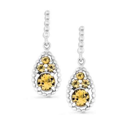 Sterling Silver Tearshaped Cluster of Round Citrine Earrings ,