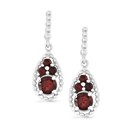 Sterling Silver Tearshaped Cluster of Round Garnet Earrings ,