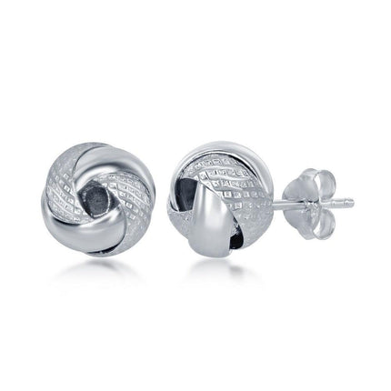 Sterling Silver Textured Love Knot Stud Earrings ,