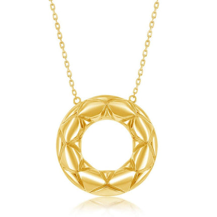 Sterling Silver Textured Open Circle Necklace - Gold Plated ,