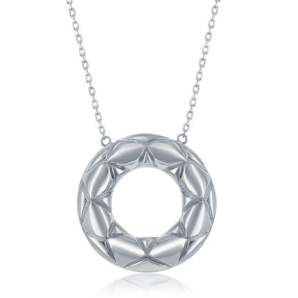 Sterling Silver Textured Open Circle Necklace ,