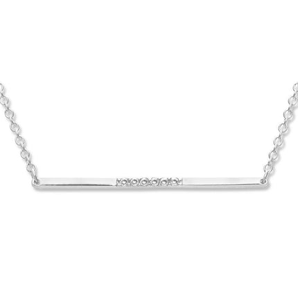 Sterling Silver Thin Bar with CZ Center Necklace ,