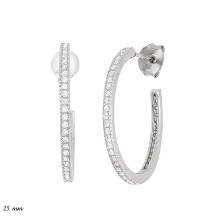 Sterling Silver Thin CZ 20mm Hoop Earrings ,
