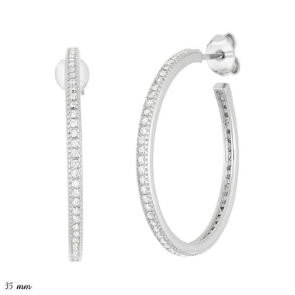 Sterling Silver Thin CZ Hoop Earrings, 30 mm ,