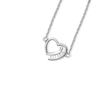 Sterling Silver Thin Heart with CZ Baguettes Necklace ,