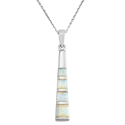 Sterling Silver Thin Long White Inlay Opal Long Pendant ,