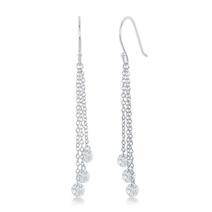 Sterling Silver Three Hanging CZ Dangling Earrings ,